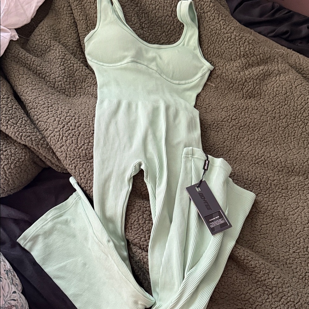 BO+TEE Light Green Ribbed Jumpsuit